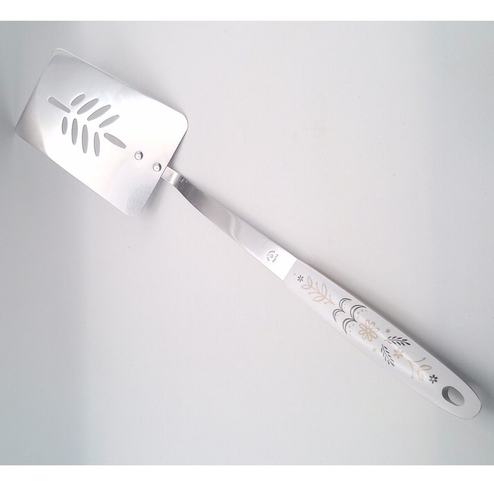 Flint Stainless Steel Slotted Spatula Wheat Hex Print Handle 14 inches VTG